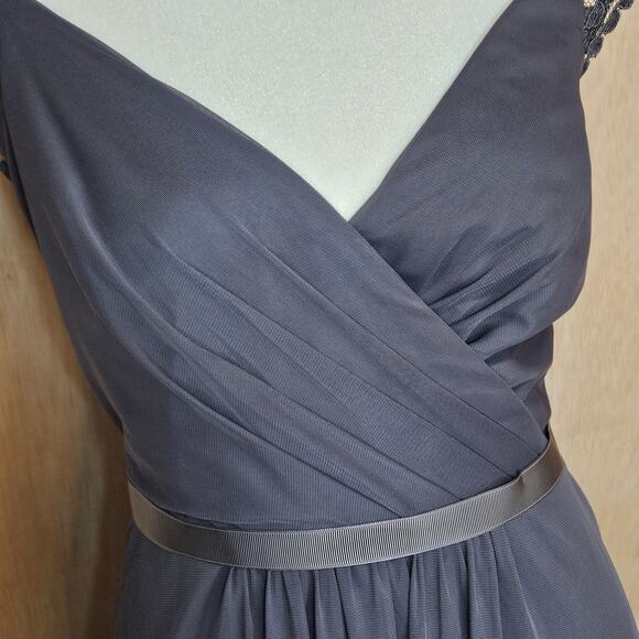 David's Bridal‎ Pewter Gray Mesh Floor Length Bridesmaid Dress Size 10 - Picture 3 of 8